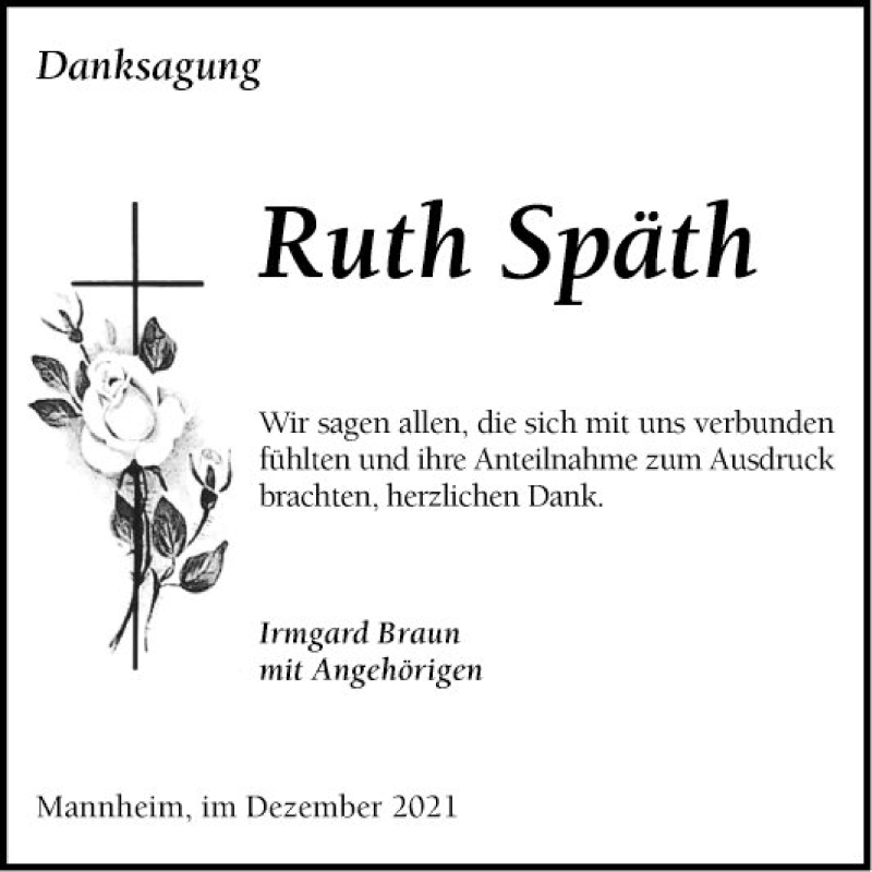  Traueranzeige für Ruth Späth vom 11.12.2021 aus Mannheimer Morgen
