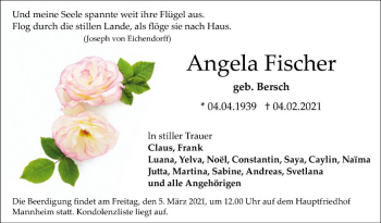 Traueranzeige von Angela Fischer von Mannheimer Morgen
