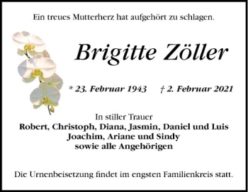 Traueranzeige von Brigitte Zöller von Mannheimer Morgen