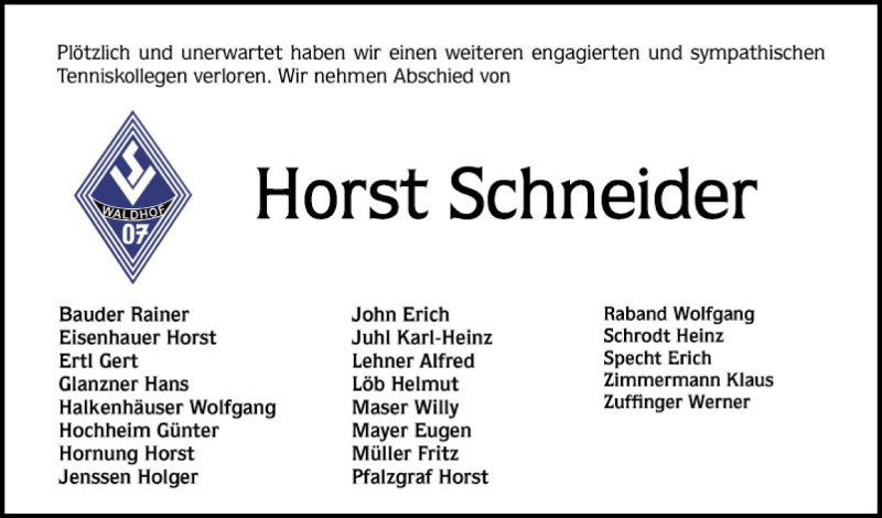  Traueranzeige für Horst Schneider vom 06.02.2021 aus Mannheimer Morgen