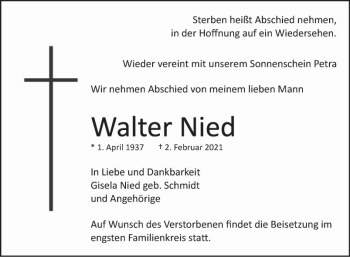 Traueranzeige von Walter Nied von Mannheimer Morgen