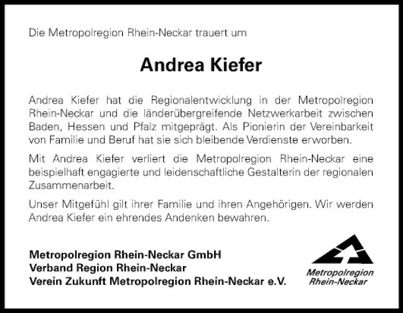  Traueranzeige für Andrea Kiefer vom 10.03.2021 aus Mannheimer Morgen