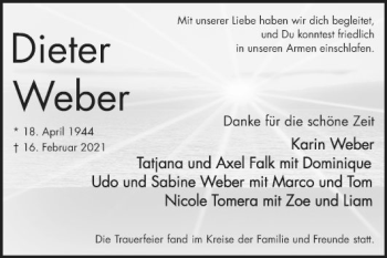 Traueranzeige von Dieter Weber von Mannheimer Morgen