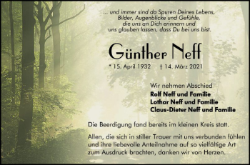 Traueranzeige von Günther Neff von Südhessen Morgen