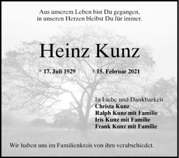 Traueranzeige von Heinz Kunz von Mannheimer Morgen