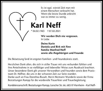 Traueranzeige von Karl Neff von Südhessen Morgen