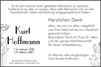 Traueranzeige von Kurt Hoffmann von Mannheimer Morgen