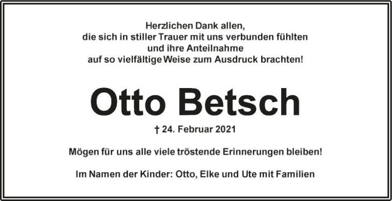  Traueranzeige für Otto Betsch vom 20.03.2021 aus Mannheimer Morgen