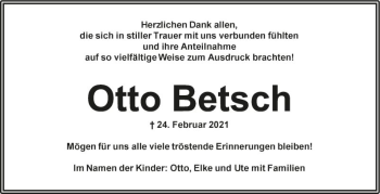 Traueranzeige von Otto Betsch von Mannheimer Morgen