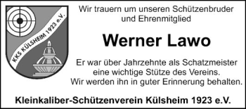 Traueranzeige von Werner Lawo von Fränkische Nachrichten