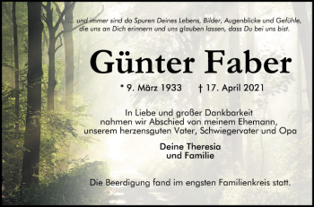 Traueranzeige von Günter Faber von Südhessen Morgen
