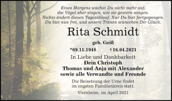 Traueranzeige von Rita Schmidt von Südhessen Morgen