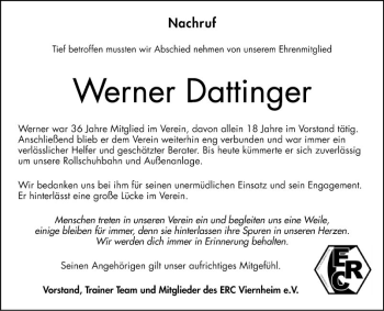 Traueranzeige von Werner Dattinger von Mannheimer Morgen