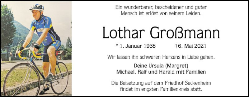  Traueranzeige für Lothar Großmann vom 08.05.2021 aus Mannheimer Morgen
