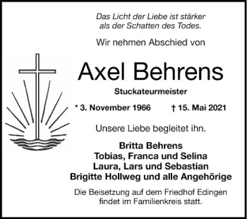 Traueranzeige von Axel Behrens von Mannheimer Morgen