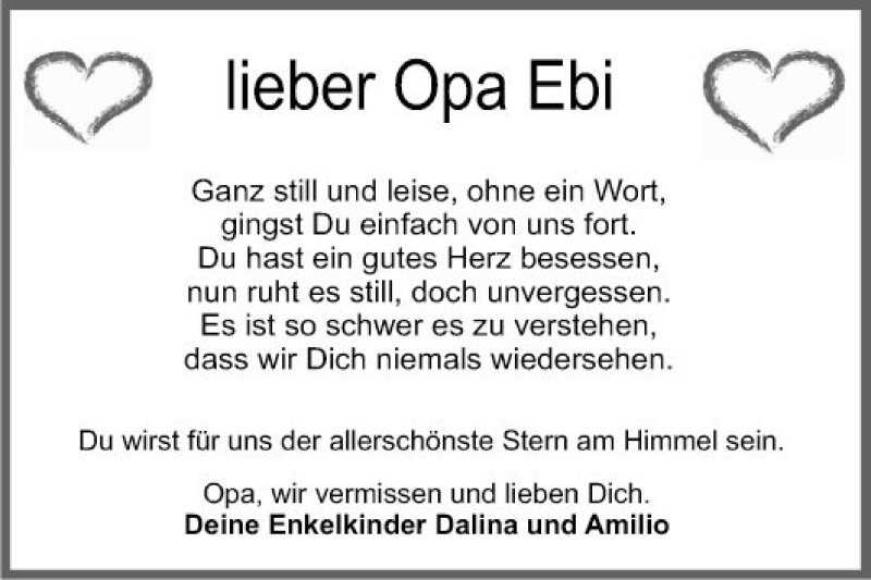  Traueranzeige für Ebi  vom 22.05.2021 aus Fränkische Nachrichten
