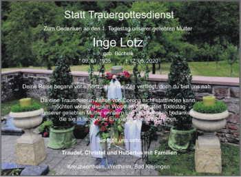 Traueranzeige von Inge Lotz von Fränkische Nachrichten