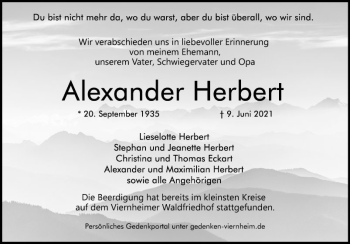 Traueranzeige von Alexander Herbert von Südhessen Morgen
