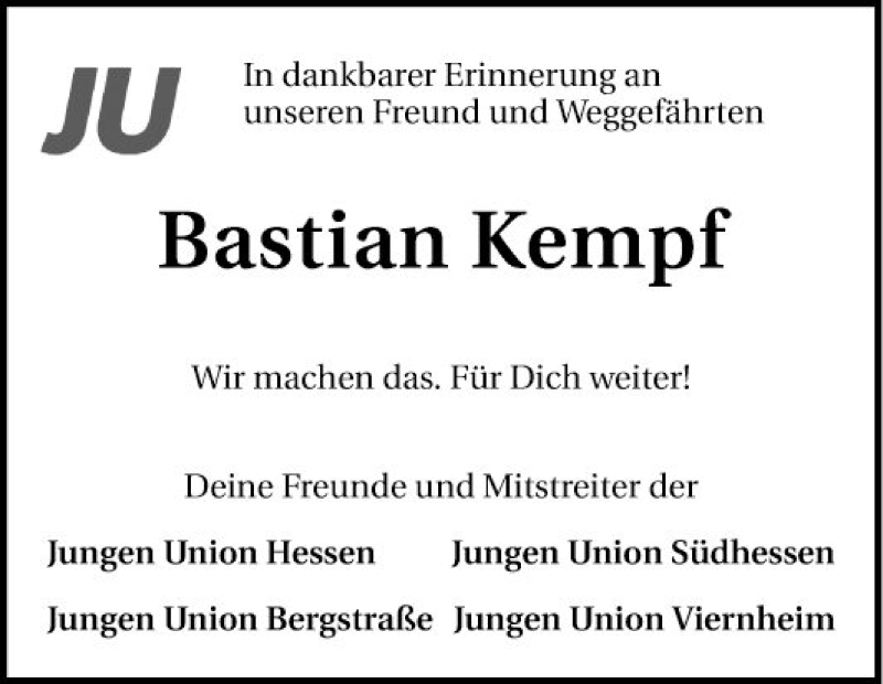  Traueranzeige für Bastian Kempf vom 17.06.2021 aus Mannheimer Morgen