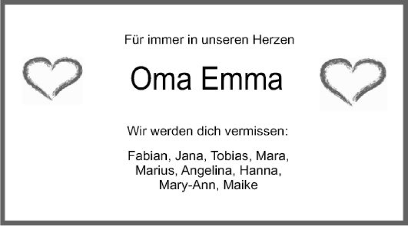  Traueranzeige für Emma  vom 01.07.2021 aus Fränkische Nachrichten
