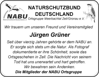 Traueranzeige von Jürgen Grüner von Bergsträßer Anzeiger