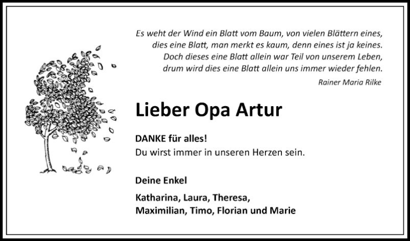  Traueranzeige für Artur  vom 24.07.2021 aus Fränkische Nachrichten