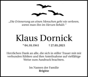 Traueranzeige von Klaus Dornick von Mannheimer Morgen