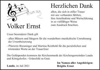 Traueranzeige von Volker Ernst von Fränkische Nachrichten