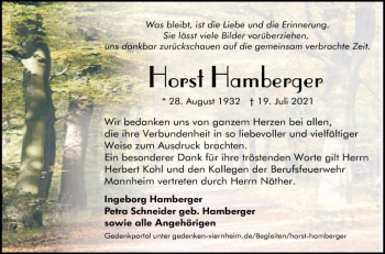 Traueranzeige von Horst Hamberger von Südhessen Morgen