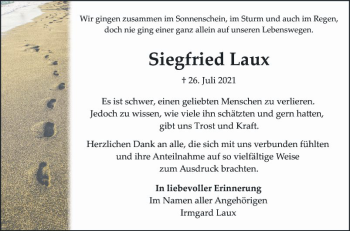 Traueranzeige von Siegfried Laux von Mannheimer Morgen