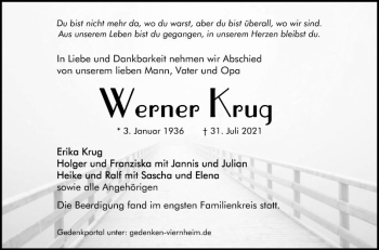 Traueranzeige von Werner Krug von Südhessen Morgen