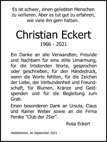 Traueranzeige von Christian Eckert von Mannheimer Morgen