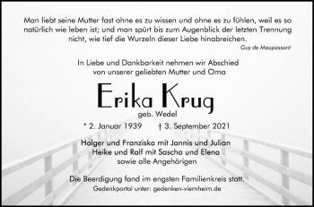 Traueranzeige von Erika Krug von Südhessen Morgen