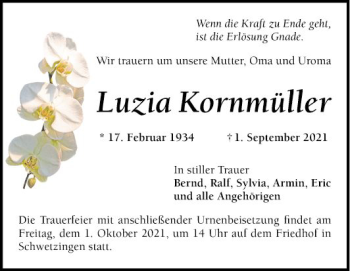 Traueranzeige von Luzia Kornmüller von Schwetzinger Zeitung