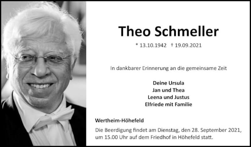  Traueranzeige für Theo Schmeller vom 25.09.2021 aus Fränkische Nachrichten