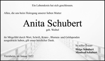 Traueranzeige von Anita Schubert von Südhessen Morgen