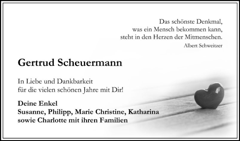  Traueranzeige für Gertrud Scheuermann vom 22.01.2022 aus Fränkische Nachrichten