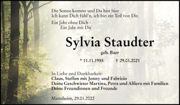 Traueranzeige von Sylvia Staudter von Mannheimer Morgen