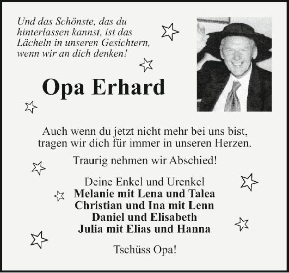  Traueranzeige für Opa Erhard  vom 15.10.2022 aus Fränkische Nachrichten