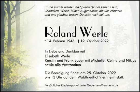 Traueranzeige von Roland Werle von Mannheimer Morgen