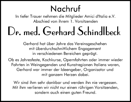 Traueranzeige von Gerhard Schindlbeck von Mannheimer Morgen