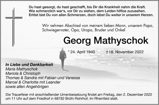 Traueranzeige von Georg Mathyschok von Schwetzinger Zeitung