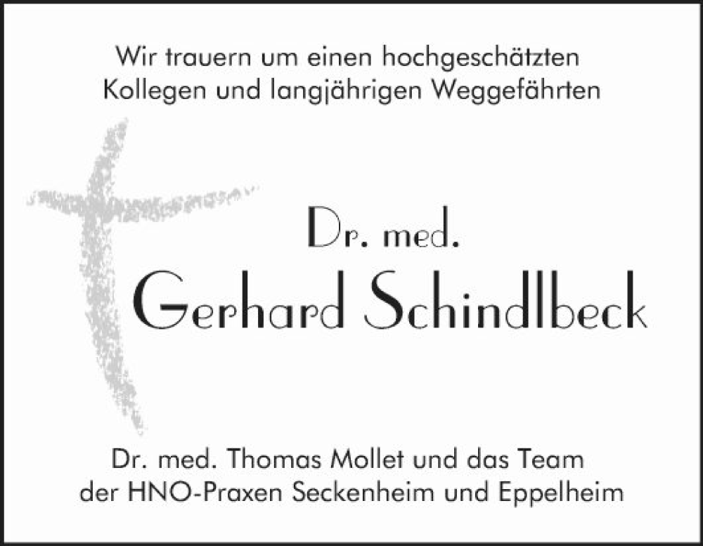 Traueranzeige für Gerhard Schindlbeck vom 05.11.2022 aus Mannheimer Morgen