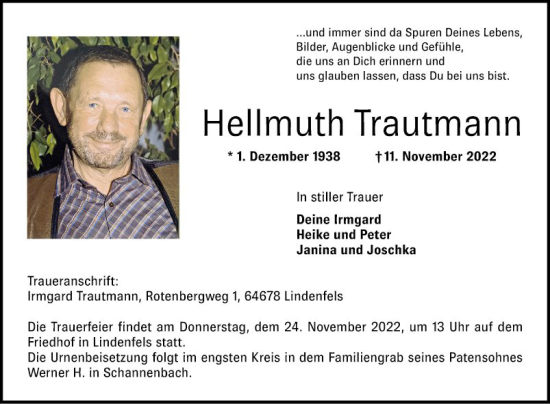 Traueranzeige von Hellmuth Trautmann von Bergsträßer Anzeiger