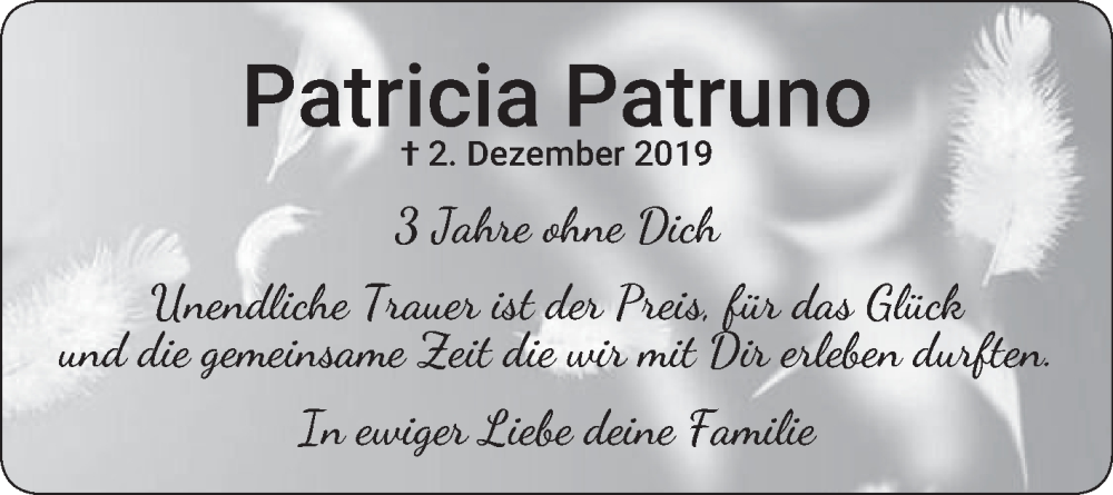  Traueranzeige für Patricia Patruno vom 02.12.2022 aus Mannheimer Morgen
