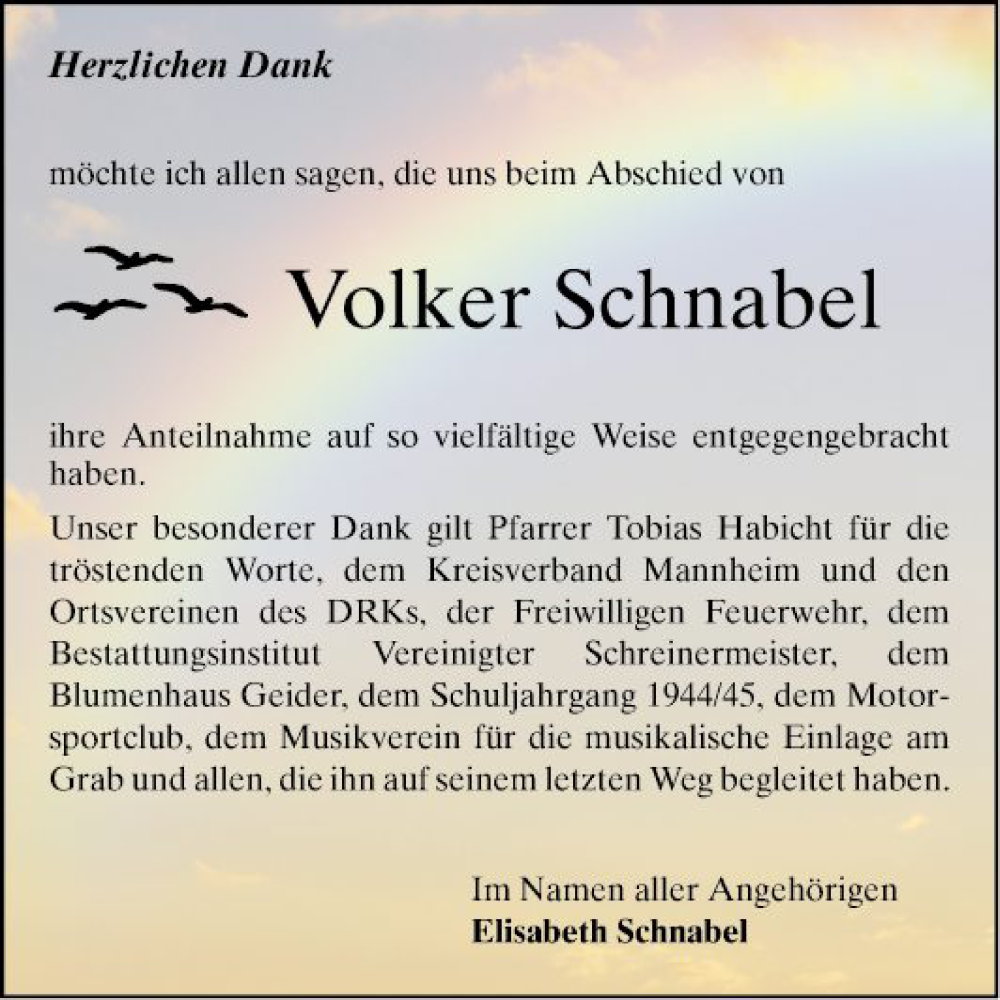  Traueranzeige für Volker Schnabel vom 17.12.2022 aus Schwetzinger Zeitung