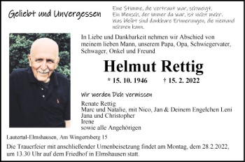 Traueranzeige von Helmut Rettig von Bergsträßer Anzeiger
