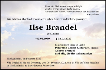 Traueranzeige von Ilse Brandei von Schwetzinger Zeitung