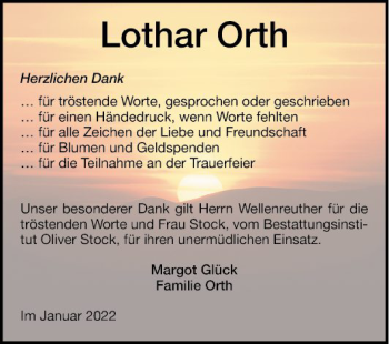 Traueranzeige von Lothar Orth von Schwetzinger Zeitung