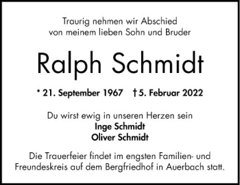 Traueranzeige von Ralph Schmidt von Bergsträßer Anzeiger